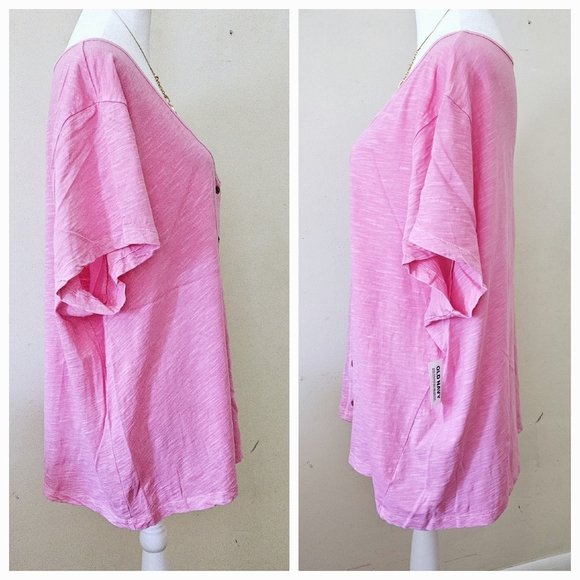 Size XXL Old Navy Hot Pink Short Sleeved V Neck Button Up Front Women's Summer - Picture 2 of 16